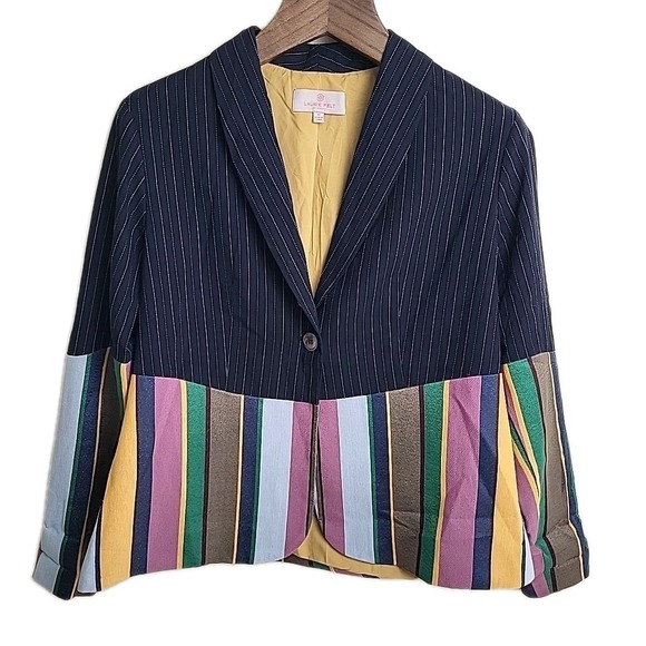 Laurie Felt Jackets & Blazers - Laurie Felt Single Button Blazer Womens Size 10 Colorful Striped Office Business